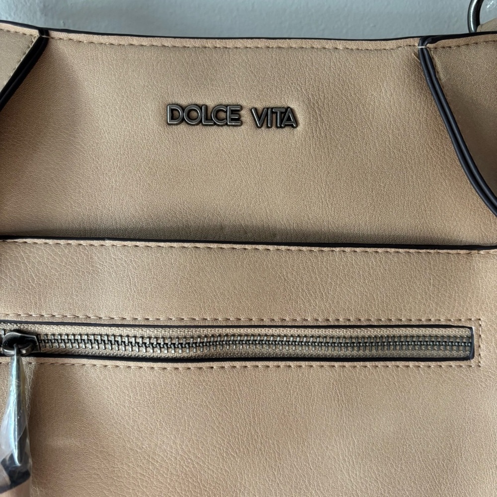 NWT Dolce Vita Tan Faux Leather Cross Body Purse Handbag Faux Snake Skin Strap - Picture 2 of 10